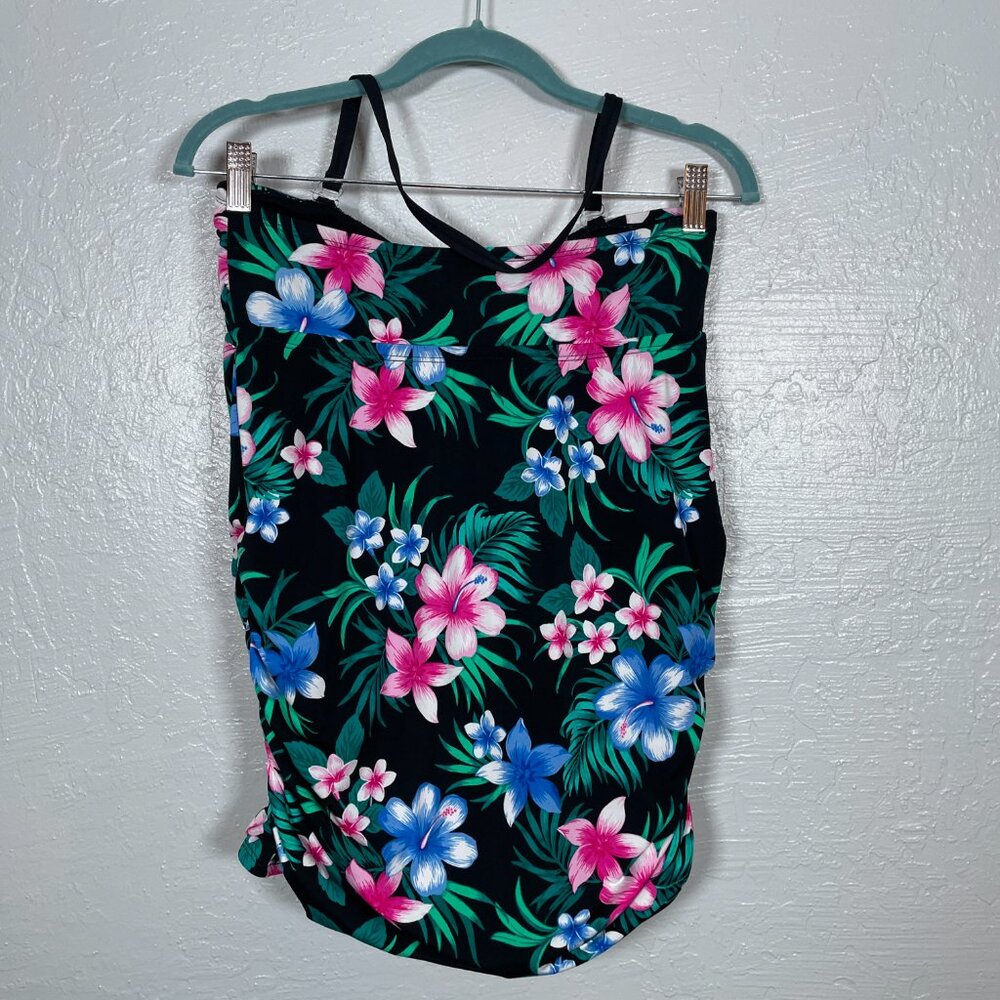 Catalina Women Plus Size 1X Black Floral One Piece Swimsuit Halter Padded Cups - Picture 5 of 10